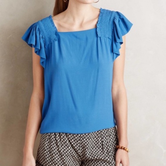 blue ruffle sleeve top